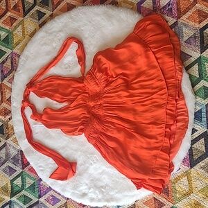 NWT Lulu's Sunny Bright Orange Satin Tiered Halter Tie Summer Mini Dress